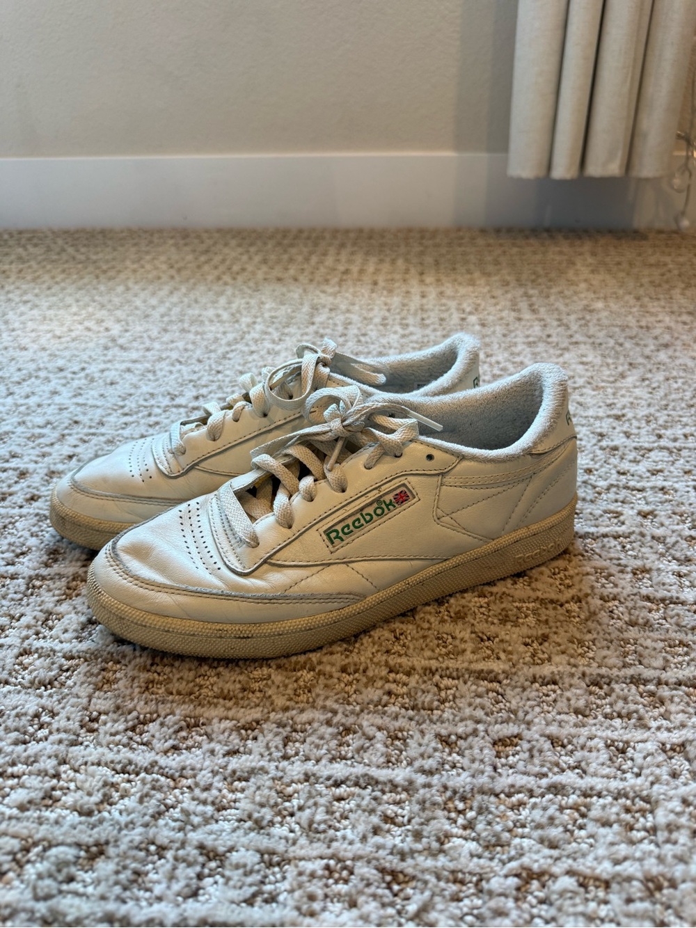 Reebok White Leather Low-Top Sneakers with Green and Red Logo